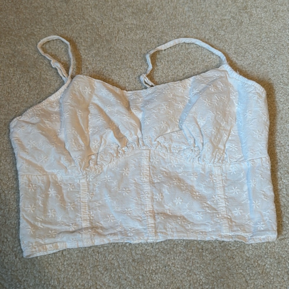 white flower embroidered corset crop top